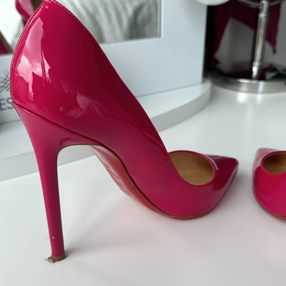 Christian Louboutin Hot Pink Patent Leather Pointed-Toe Pumps - Picture 6 of 15
